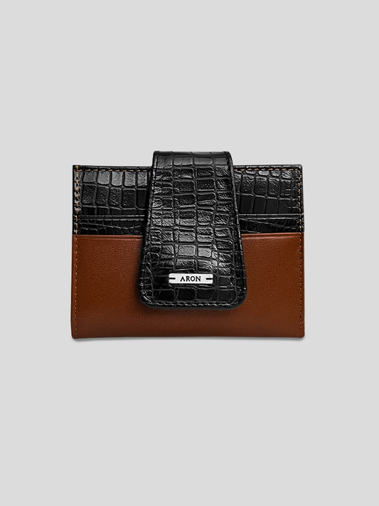 BILLETERA DE CUERO LUVA - CROCO BROWN
